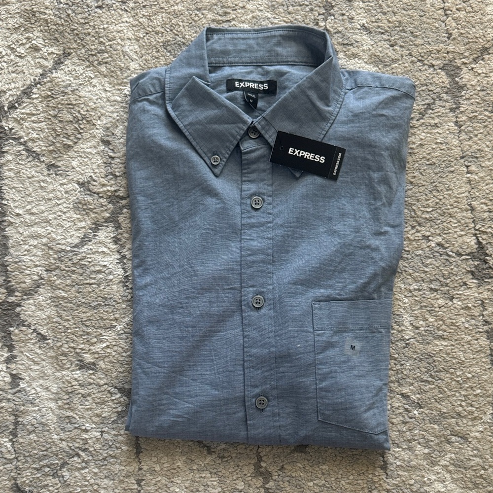 Express Men's Casual Blue Button Down Shirt